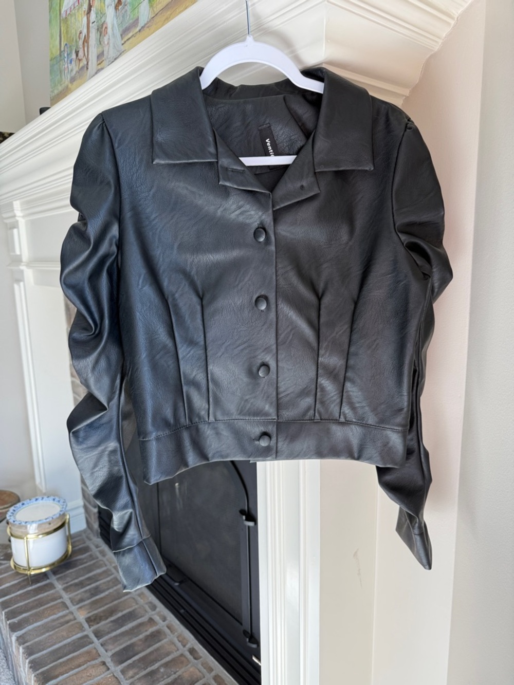 Venti6 - Black Faux Leather Button-Front Jacket - Women’s
